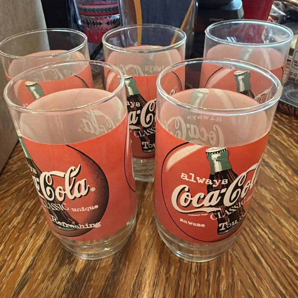 Rare Vintage 1997 Coca Cola Glass English And French X5
